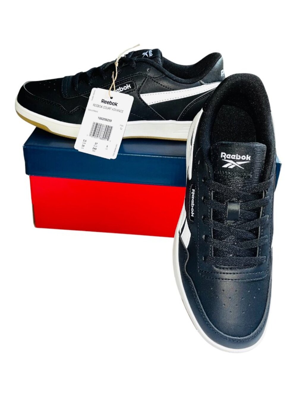 Reebok Court Advance Kids' Sneakers, Black With White Accents, Sz 5.5 New In Box